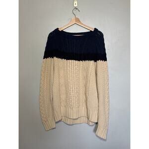 Men's Size XL Vintage L.L. Bean Signature Blue Cream Striped Heavy Knit Sweater